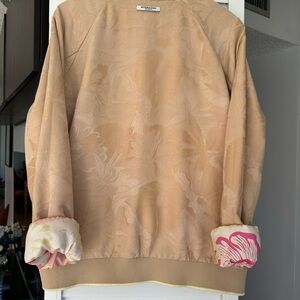 Scotch & Soda Beige Bomber Jacket with Pink Floral Lining REVERSIBLE